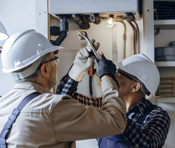 fontaneros realizando instalación